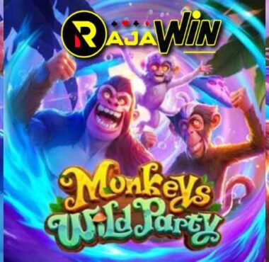 Tampilan slot Monkeys Wild Party PG Soft bertema pesta kera liar di hutan tropis.