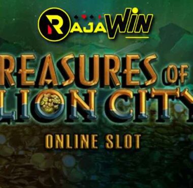 Tampilan slot Treasures of Lion City Microgaming bertema kota legendaris bawah laut Shi Cheng.