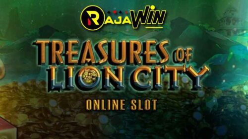 Tampilan slot Treasures of Lion City Microgaming bertema kota legendaris bawah laut Shi Cheng.
